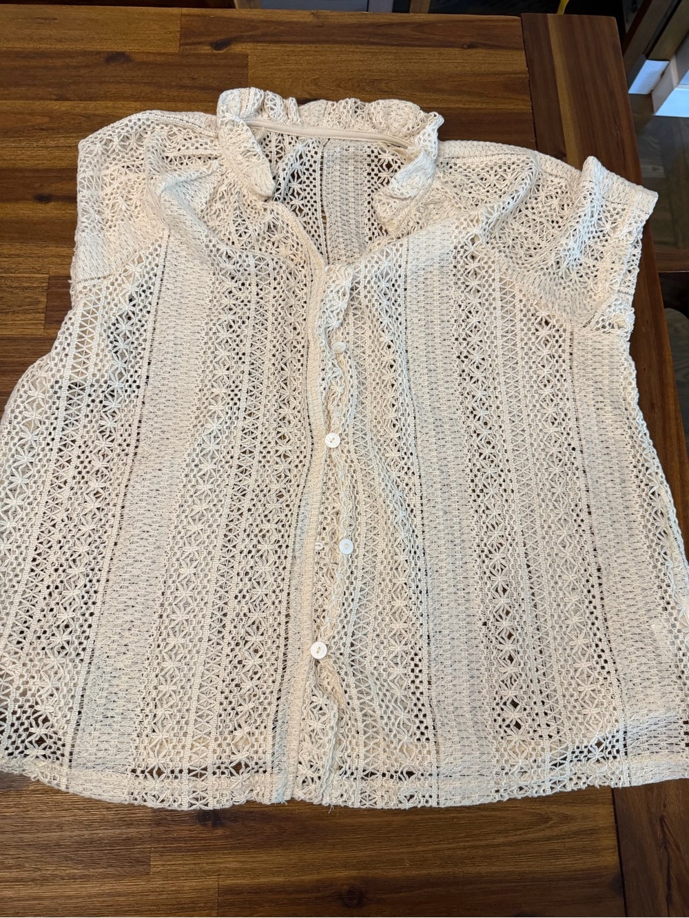 Women's Cream Crochet Button-Front Top